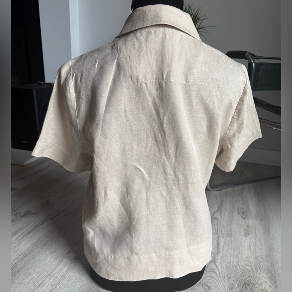 Quince 100% European Linen Short Sleeve Khaki Driftwood Tan Button Down Shirt XS - Picture 9 of 14